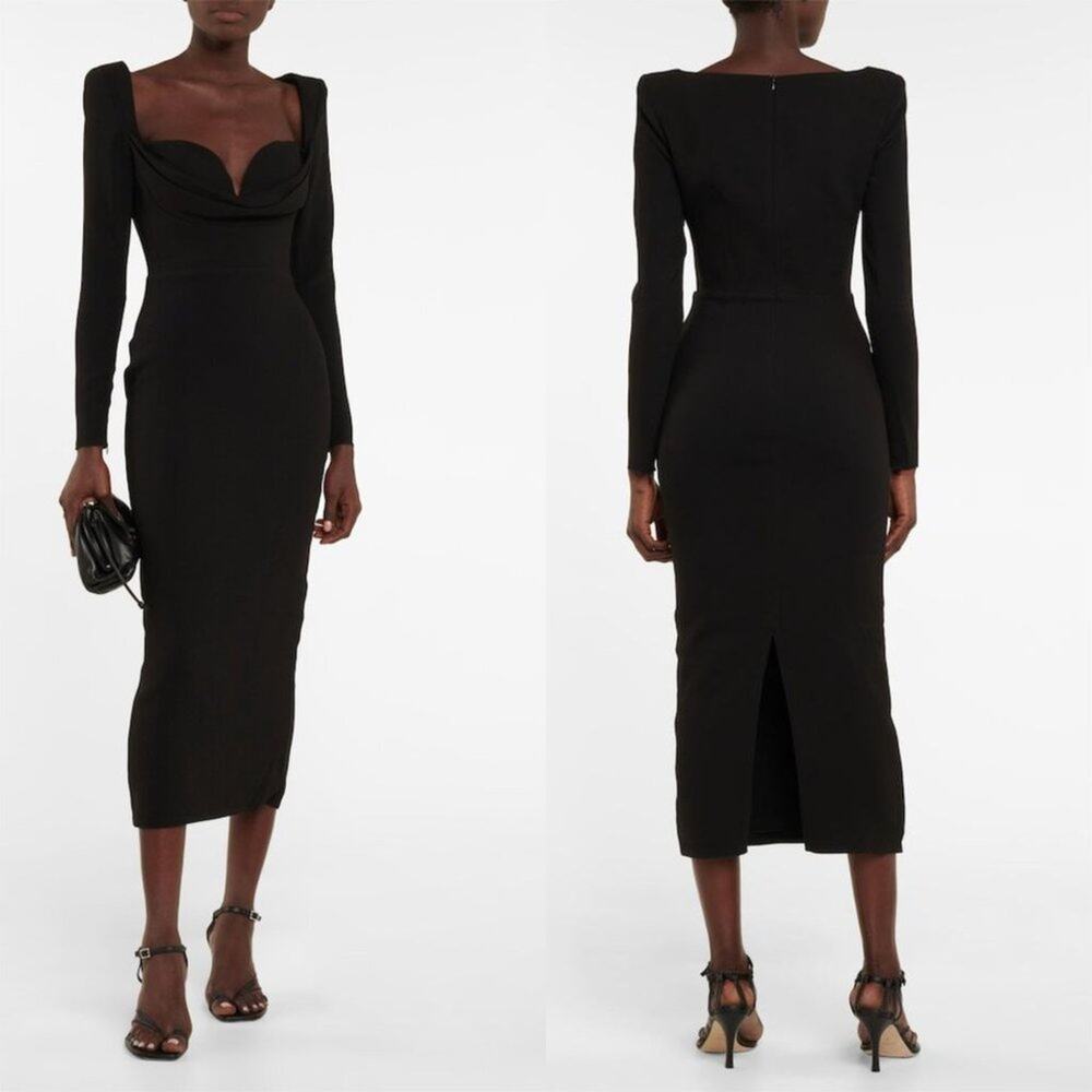 Alex Perry Corin Stretch Crepe Midi Dress Black